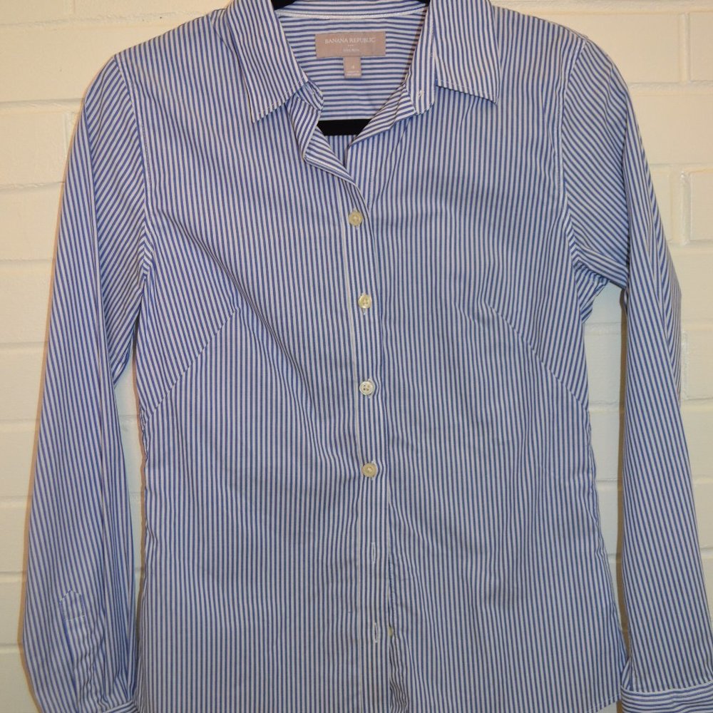 Womens Banana Republic Blue Striped Long Blouse
